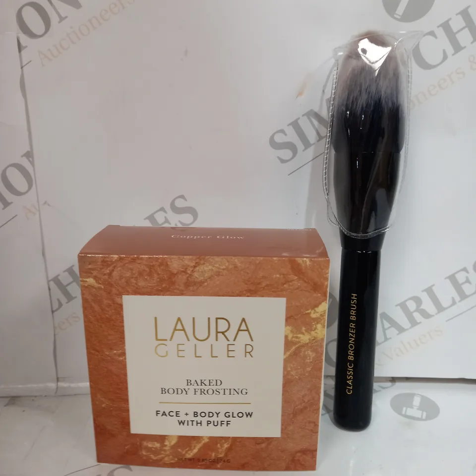 BOXED SET OF 2 LAURA CELLER BAKED BODY FROSTING & MAKEUP BRUSH