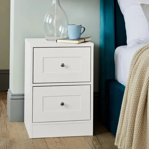BOXED STEVIE 40CM 2 DRAWER BEDSIDE TABLE - IVORY WHITE