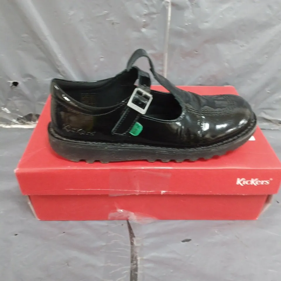 KICKERS GIRLS' KICK PATENT T-BAR SCHOOL SHOES - BLACK - KIDS - SIZE 37