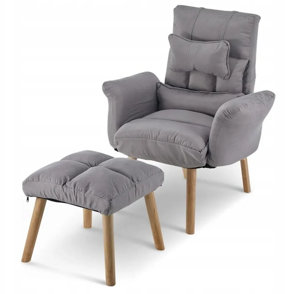 BOXED LEMROE RECLINER ARMCHAIR WITH FOOTSTOOL - GREY