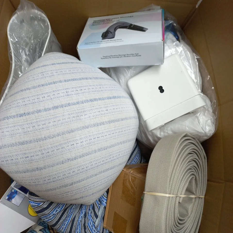 APPROXIMATELY 15 ASSORTED HOUSEHOLD PRODUCTS TO INCLUDE WIFI BOX, MASSAGE SHOULDER PAD AND PILLOW