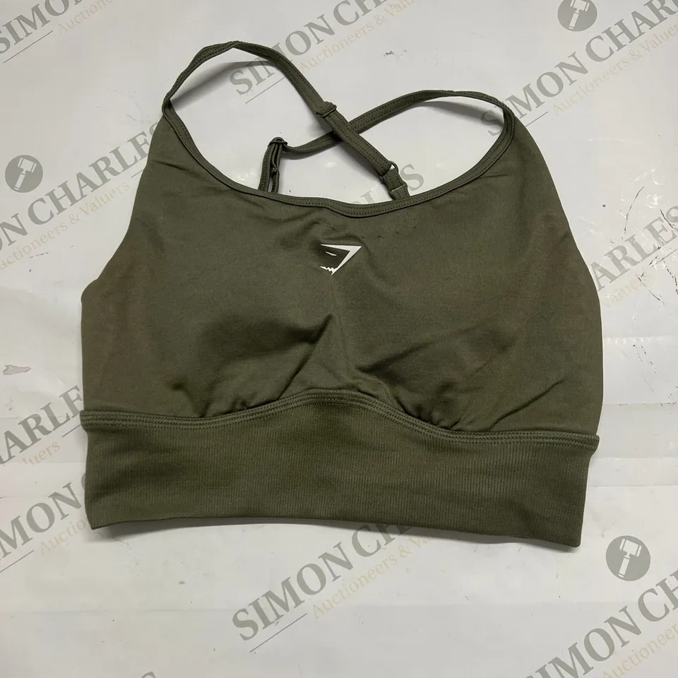 GYMSHARK CROSSBACK SPORTS BRA IN OLIVE SIZE S