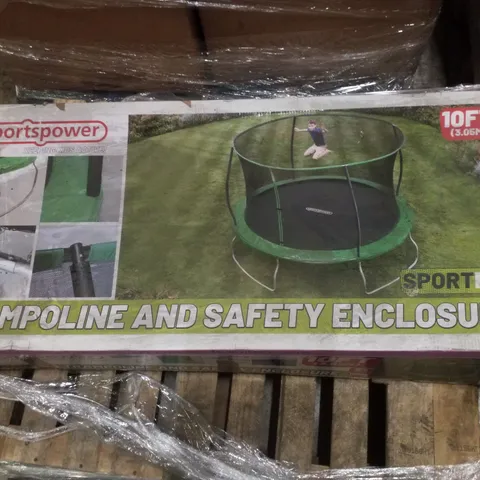 BOXED SPORTSPOWER 10FT TRAMPOLINE AND SAFETY ENCLOSURE 