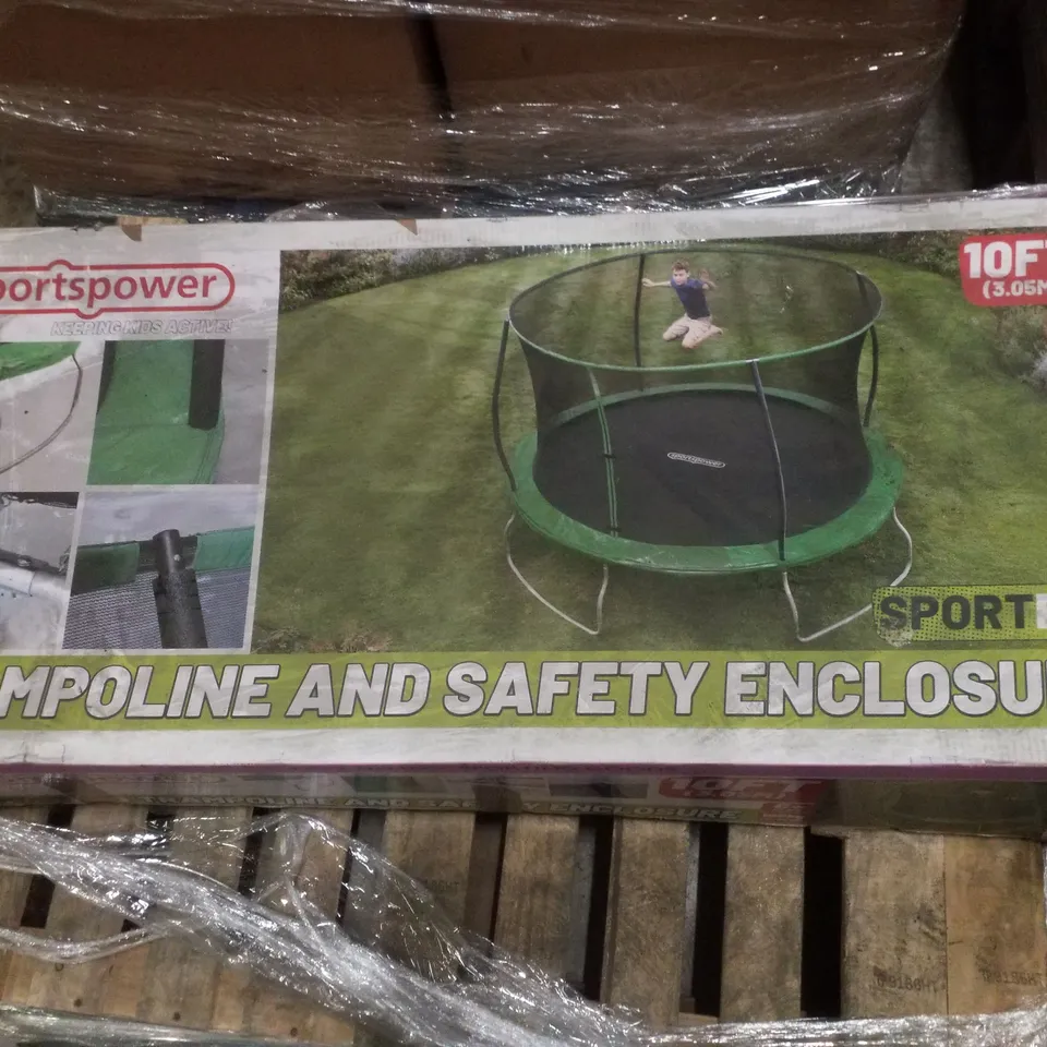 BOXED SPORTSPOWER 10FT TRAMPOLINE AND SAFETY ENCLOSURE