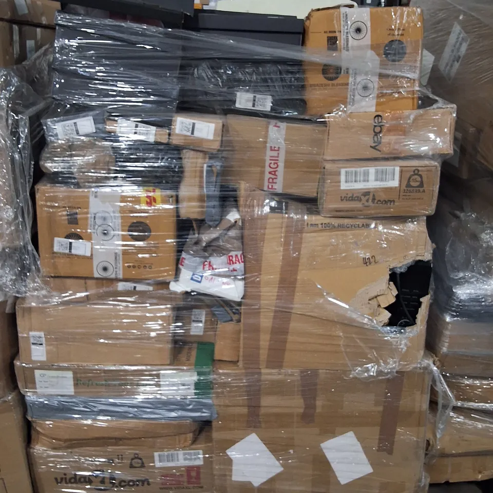 PALLET OF ASSORTED ITEMS TO INCLUDE BOXED PAIRS OF DANCEAND SWAY SHOES, VIDALXL BASIN AND MICROWAVE