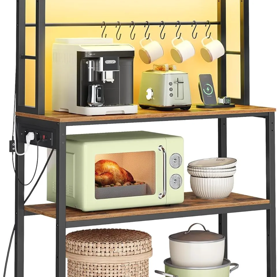 BOXED VASAGLE COFFEE BAR WITH LED LIGHTS - OAK/WHITE