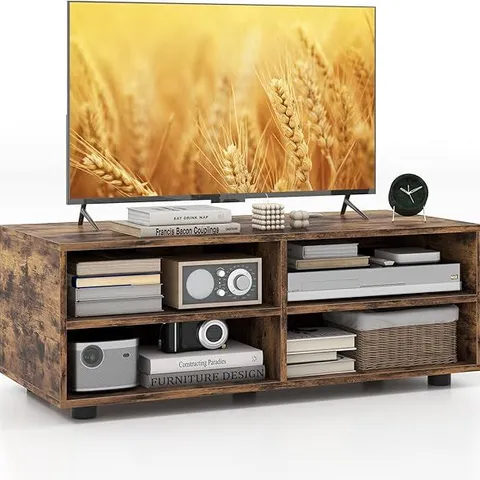 BOXED COSTWAY FREE STANDING TV CABINET WOODEN CONSOLE TV MEDIA ENTERTAINMENT - BROWN