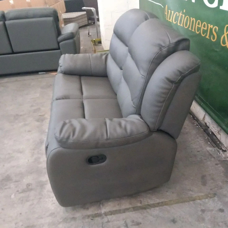 DESIGNER GREY FAUX LEATHER MANUAL RECLINING TWO SEATER SOFA