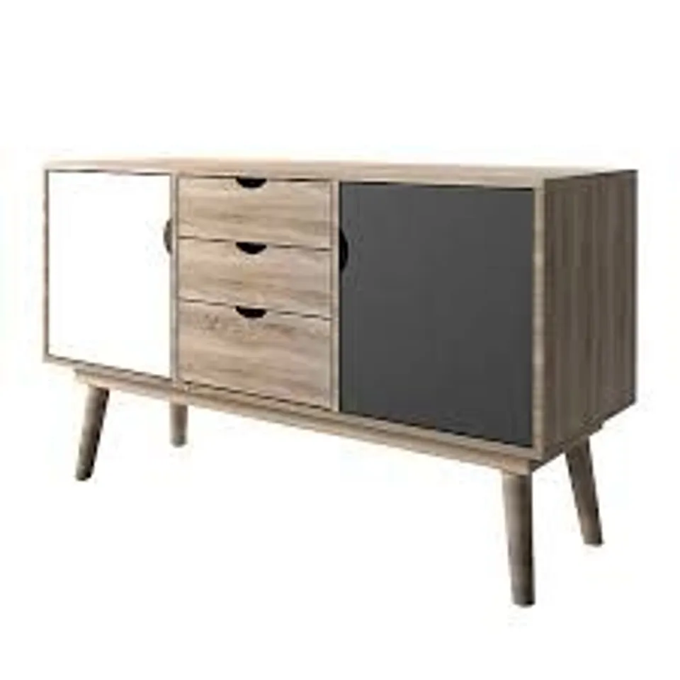 BRAND NEW BOXED SCANDI OAK 2 DOOR SIDEBOARD IN GREY (2 BOXES)