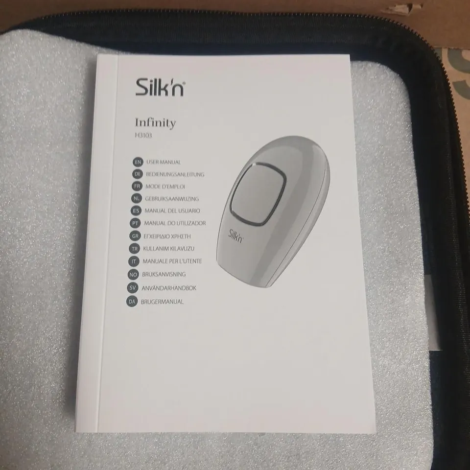 SILK'N INFINITY IPL HAIR REMOVAL DEVICE IN CASE – INCLUDES POWER ADAPTER & MANUAL