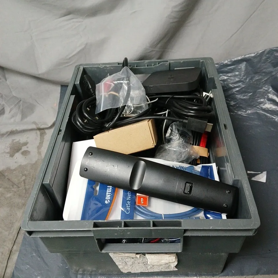 APPROXIMATELY 20 ASSORTED ITEMS TO INCLUDE ROUTERS, REMOTE CONTROL, PLUGS ETC