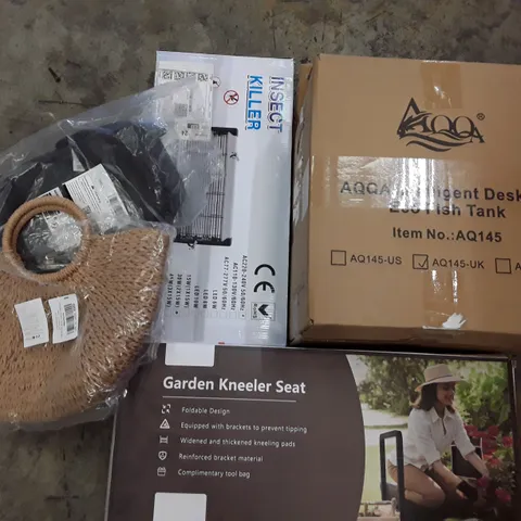 PALLET TO CONTAIN AN ASSORTMENT OF HOUSEHOLD ITEMS TO INCLUDE GARDEN KEEPER SEAT, BAGS, INSECT KILLER DESK TOP ECO FISH TANK ECT