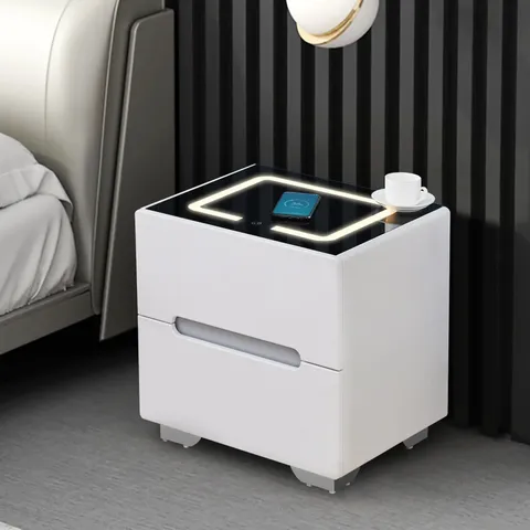 BOXED ERINN LED LIGHT BED SIDE TABLE - WHITE AND BLACK (1 BOX)