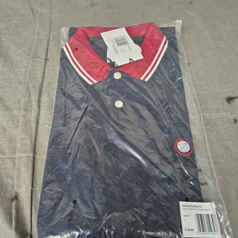BAGGED PRETTY GREEN TILBY CONTRAST COLLAR POLO - SIZE LARGE
