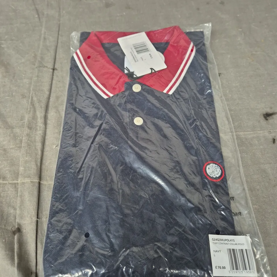 BAGGED PRETTY GREEN TILBY CONTRAST COLLAR POLO - SIZE LARGE