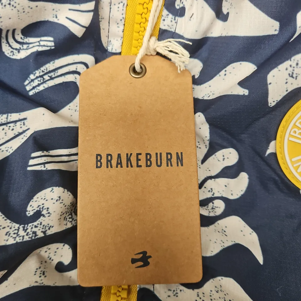 BRAKEBURN NAVY PRINT COAT WITH SHERPA LINING – SIZE L/XL