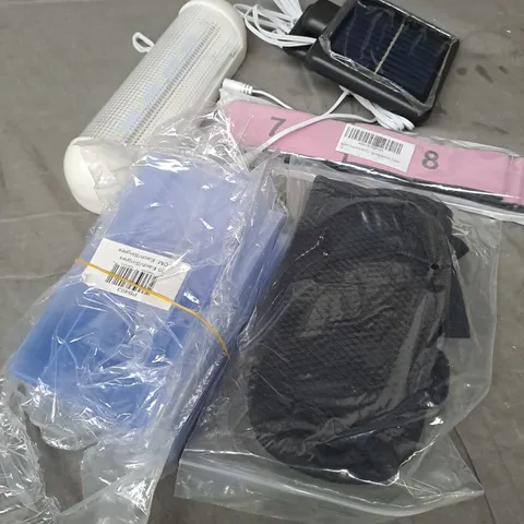 APPROXIMATELY 10 ASSORTED HOUSEHOLD PRODUCTS TO INCLUDE SOLAR LED LIGHT, TRAINING BELT, PAPER ETC 