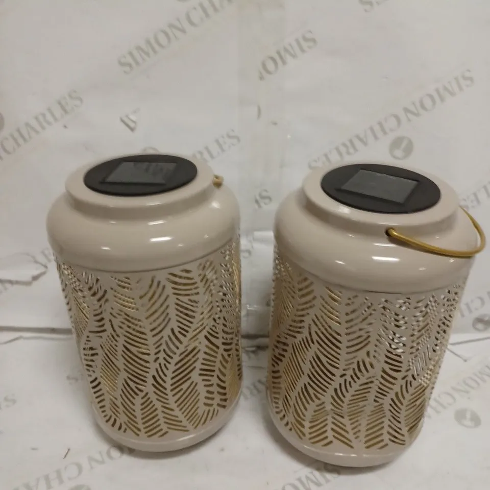 GARDEN REFLECTIONS SET OF 2 PATTERNED SOLAR LANTERNS, LEAF