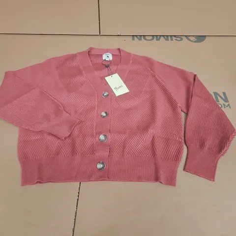 YUMI V-NECK BUTTON THROUGH CARDIGAN IN ROSE PINK - S