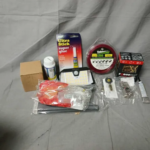 APPROXIMATELY 15 ASSORTED HOUSEHOLD ITEMS TO INCLUDE ULTRA STICK SUPER GLUE, TRIMMER LINE, FORGEFAST WOODSCREWS, ETC