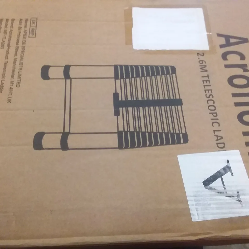 PALLET OF ASSORTED ITEMS INCLUDING ACROHOME 2.6M TELESCOPIC LADDER, JOISCAPE COMPUTER DESK, LAVIEVERT