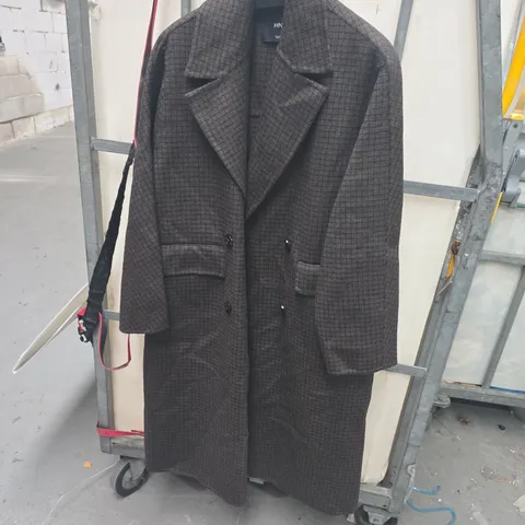 MNG BROWN CHECK LONGLINE BUTTON FRONT COAT - UK S
