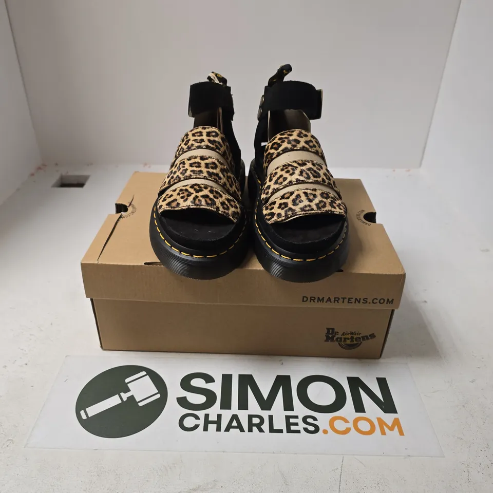 BOXED PAIR OF DR MARTENS CLARISSA II QUAD SANDALS IN BLACK/LEOPARD - UK 4
