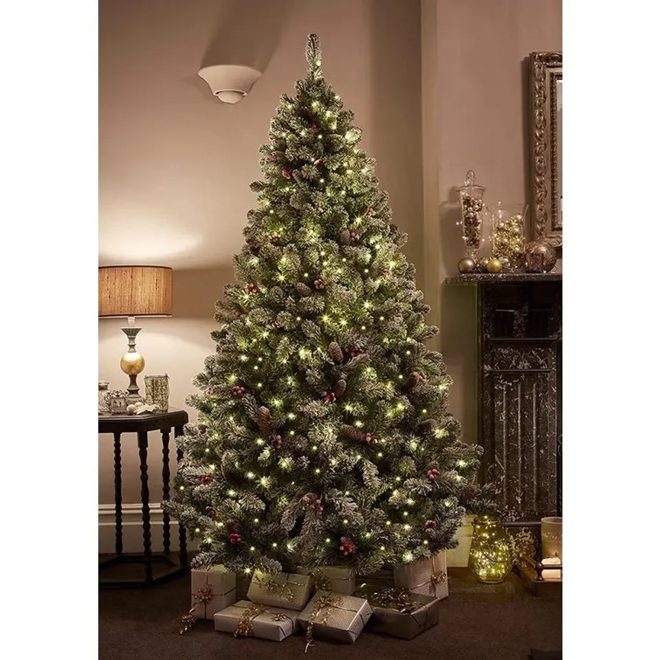 BOXED EXTRA FULL GREEN SPRUCE FLOCKED/FROSTED CHRISTMAS TREE 214cm