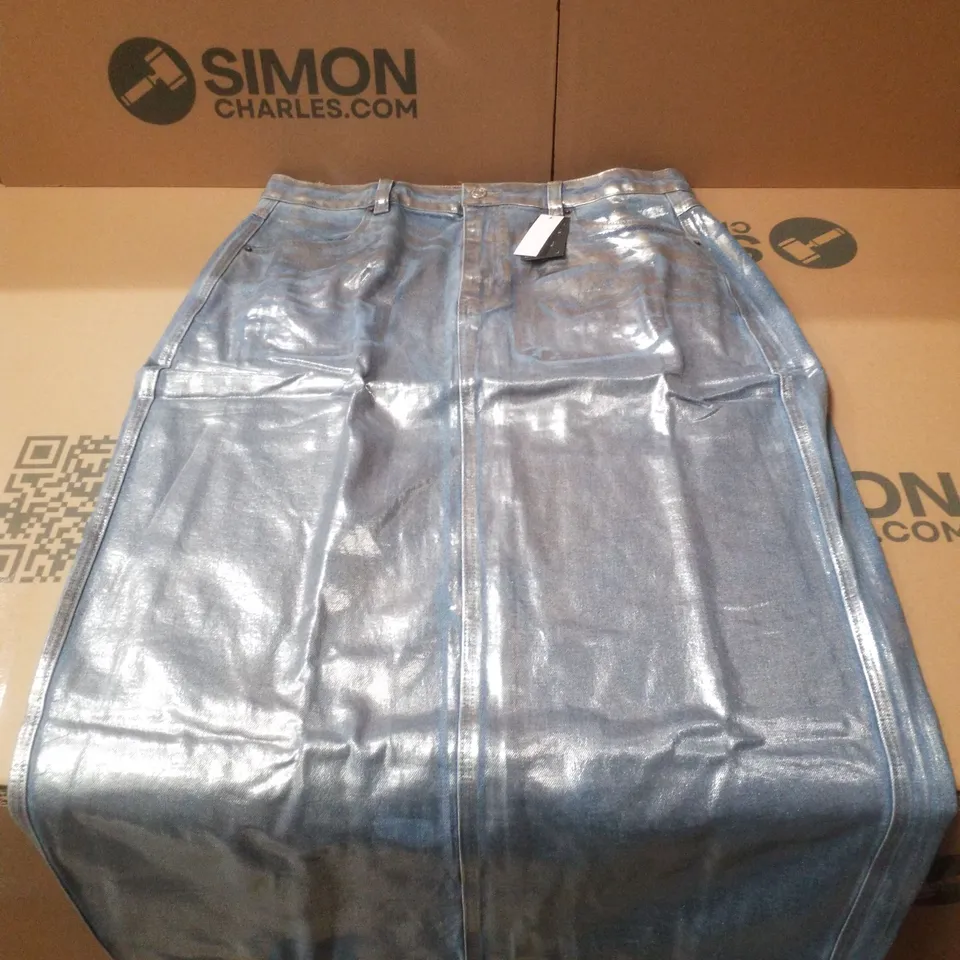 BOX CONTAINING APPROXIMATELY 14 BRAND NEW SIMPLY BE BLUE METALLIC A LINE MAXI SKIRTS - SIZE 18