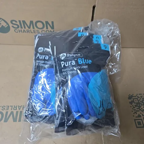 LARGE QUANTITY OF POLYCO PURA BLUE PREMIUM FLOCK-LINED PVC GLOVES 