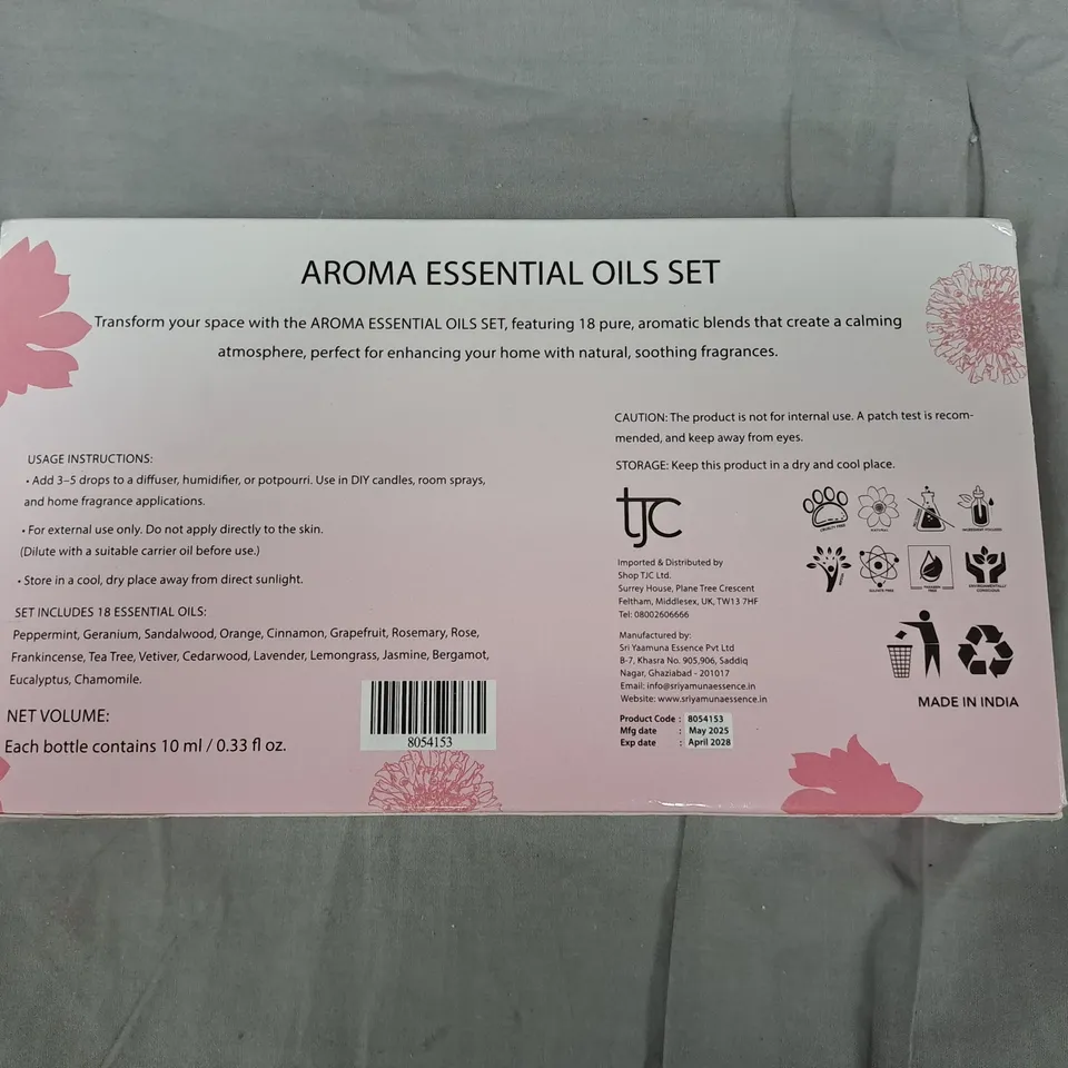 Aroma Essential Oils Set – 18 x 10ml Bottles, Pink Box (Made in India)