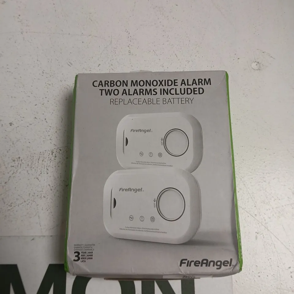 FIREANGEL CARBON MONOXIDE ALARM – TWO ALARMS INCLUDED, REPLACEABLE BATTERY (BOXED)