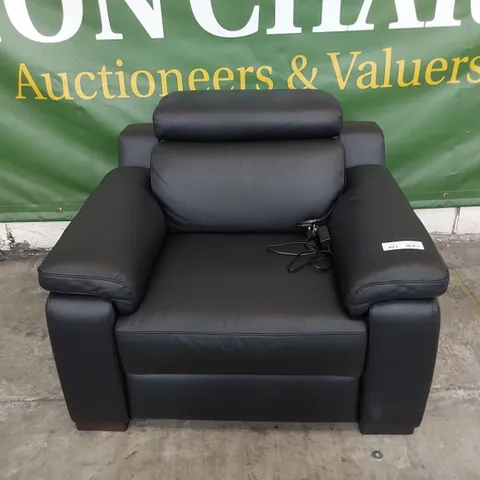 QUALITY ITALIAN DESIGNER RICCARDO POWER RECLINING EASY CHAIR BLACK LEATHER