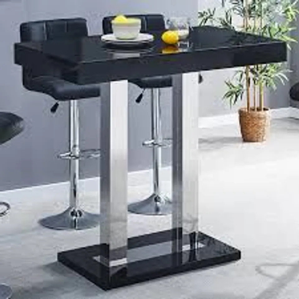 BOXED CAPRICE BLACK HIGH GLOSS BAR TABLE WITH BLACK GLASS TOP (2 BOXES)