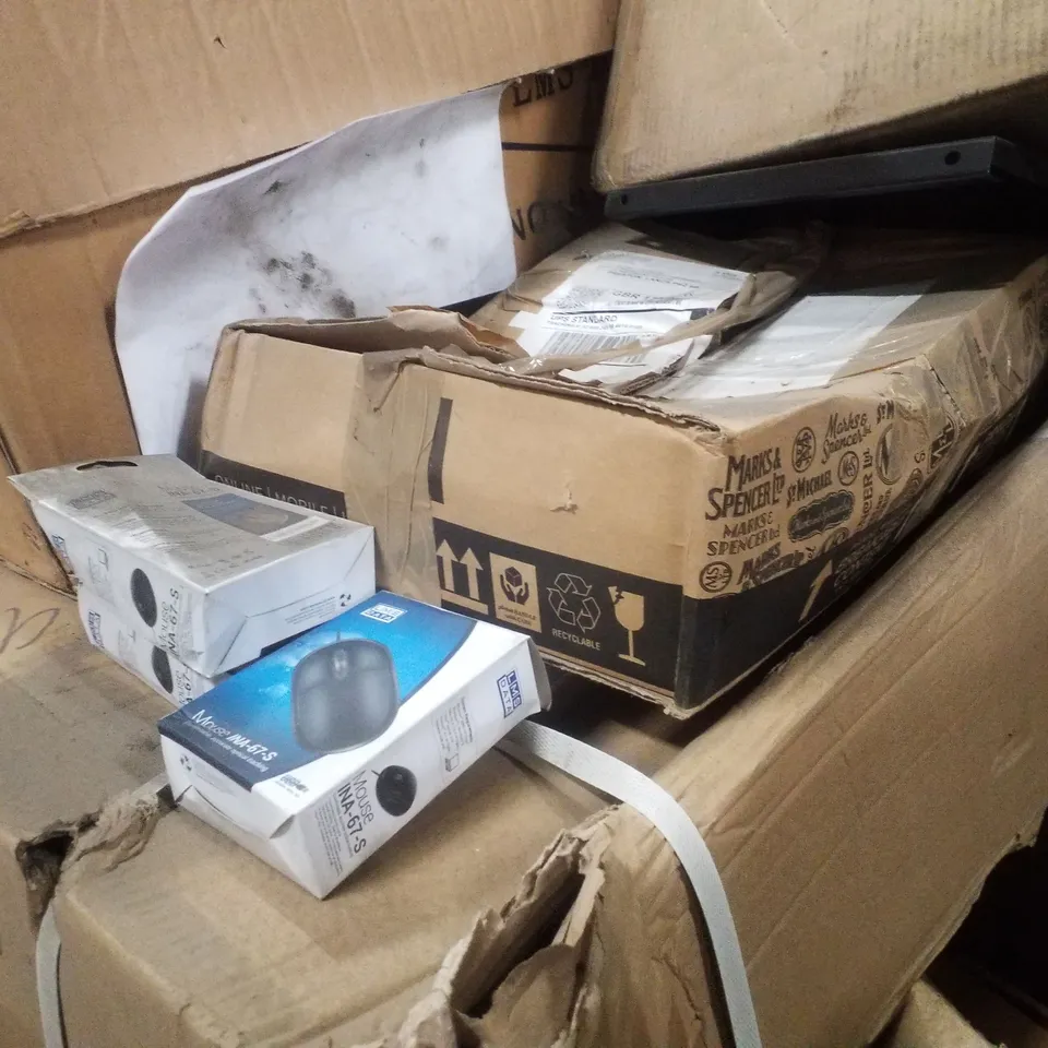 PALLET CONTAINING ASSORTED IT & NETWORKING PRODUCTS INCLUDING COMPUTER MICE, POWER DISTRIBUTION UNIT FOR CABINET & FIBER MEDIA CONVERTER