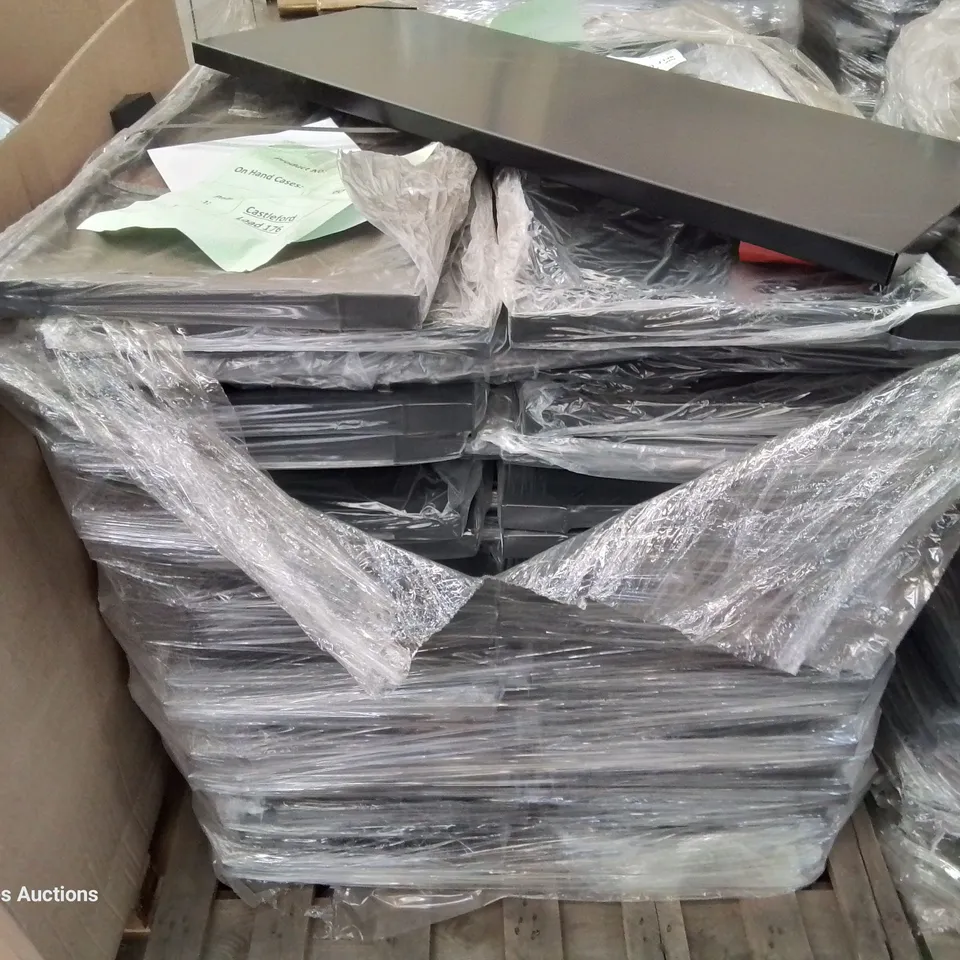 PALLET OF APPROXIMATELY 60 × 400mm BLACK METAL SHELVES