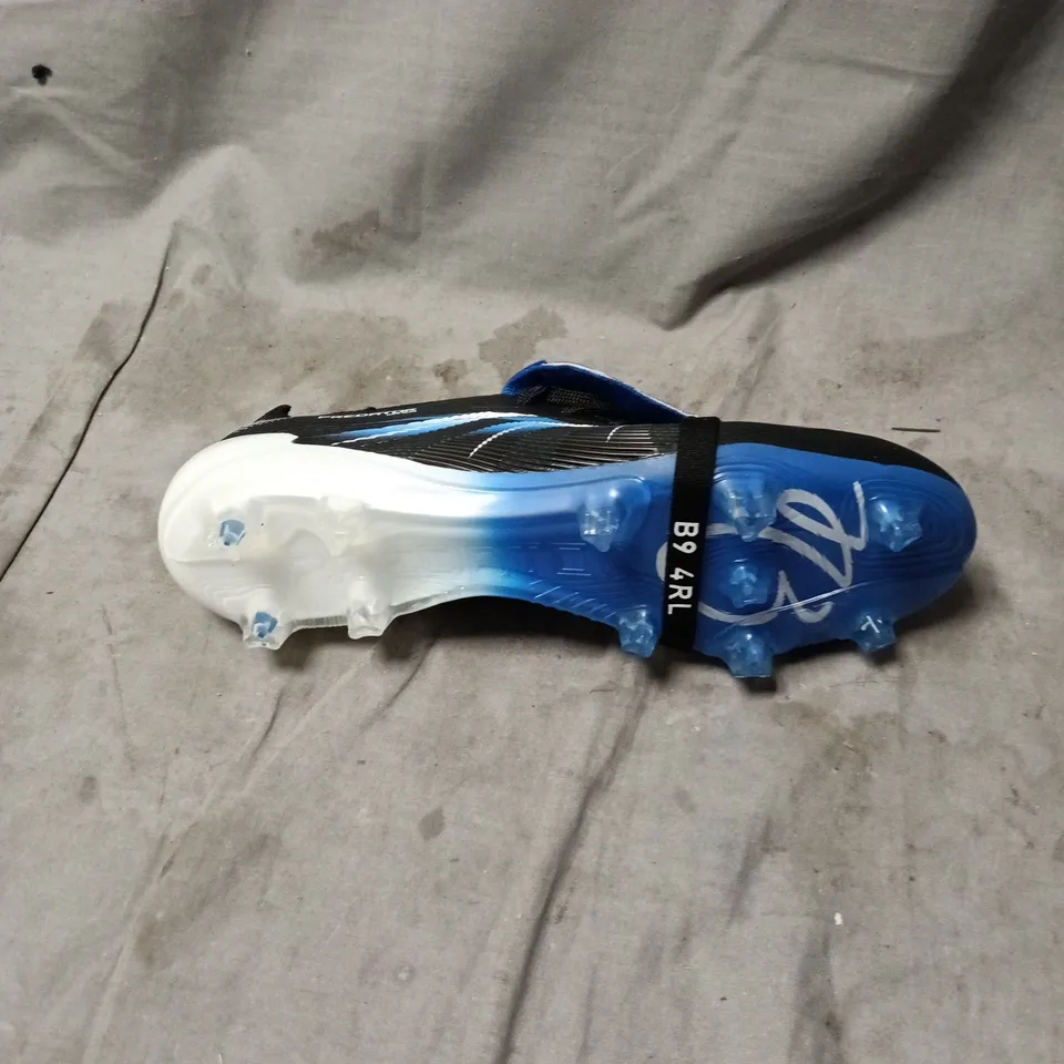 ADIDAS PREDATOR FOOTBALL BOOTS – BLACK/BLUE WITH WHITE STRIPES SIZE 6 KIDS