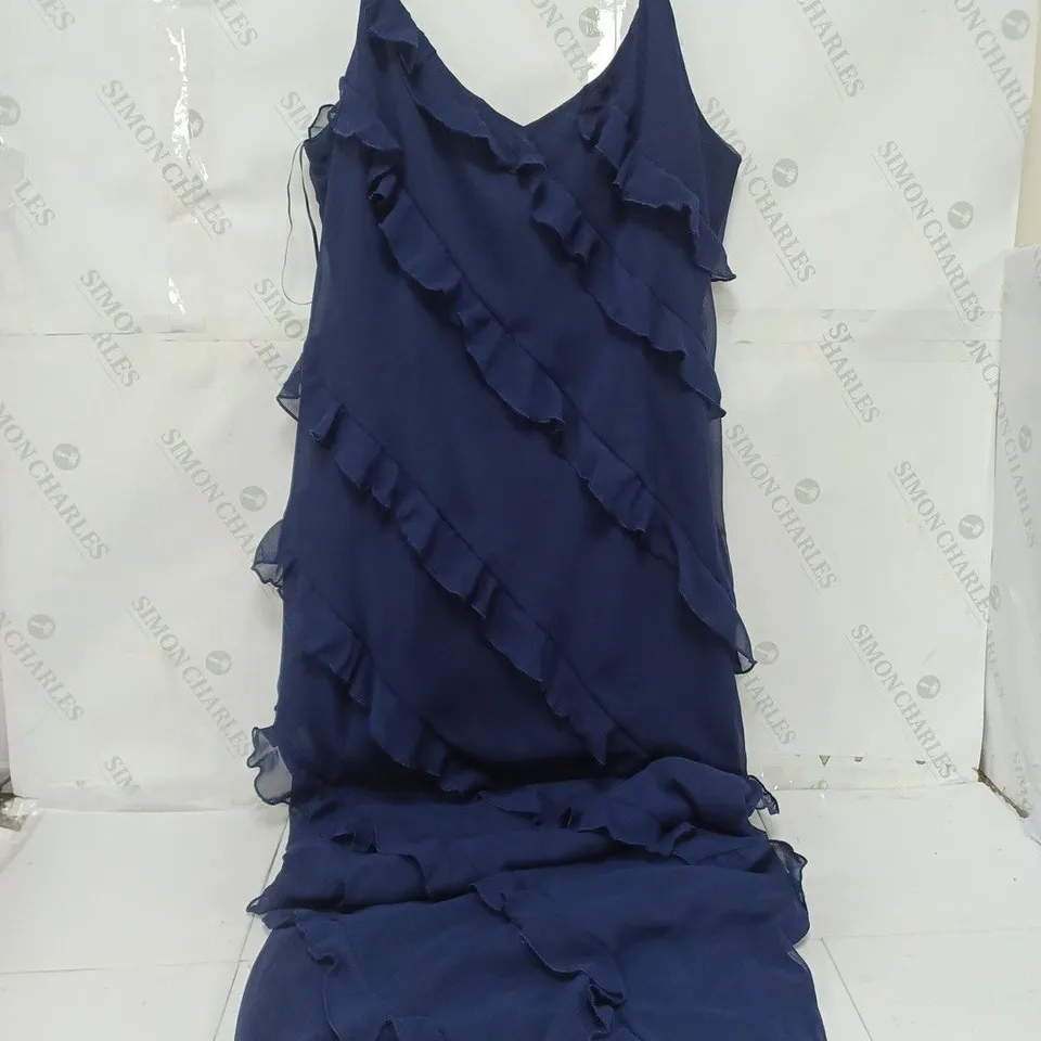QUIZ RUFFLED MAXI DRESS IN NAVY - UK 16