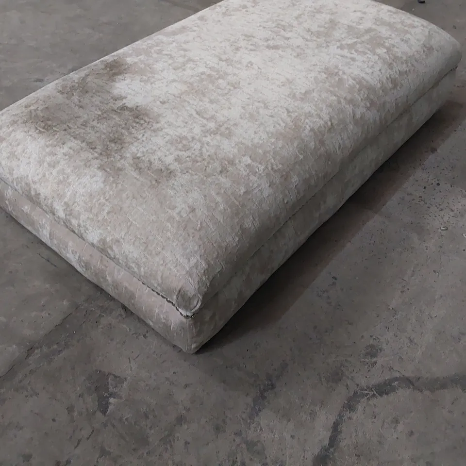 DESIGNER LARGE RECTANGULAR FOOTSTOOL SILVER FABRIC WITH STUDDED DETAIL 