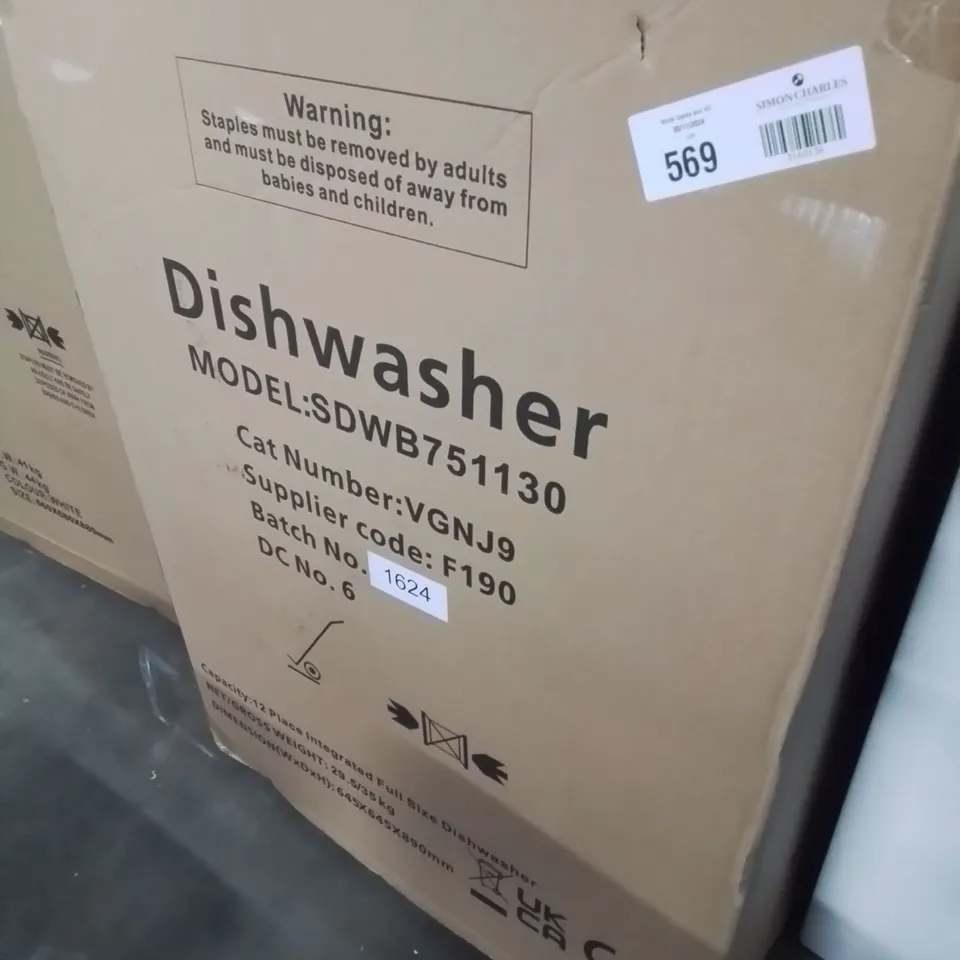 BOXED SWAN SDWB751130 INTEGRATED 12-PLACE FULLSIZE DISHWASHER