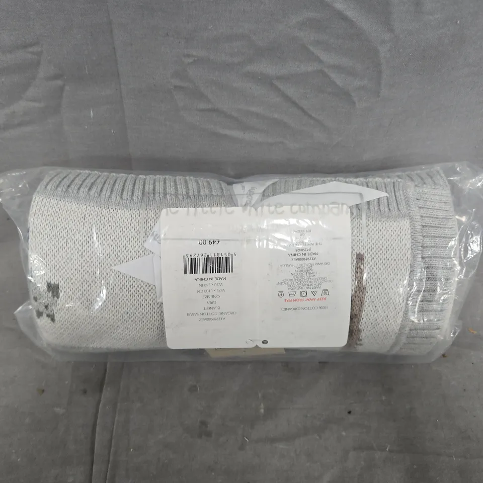 BAGGED THW WHITE COMPANY ORGANIC COTTON SAFARI BLANKET IN GREY (W75 X L100CM)