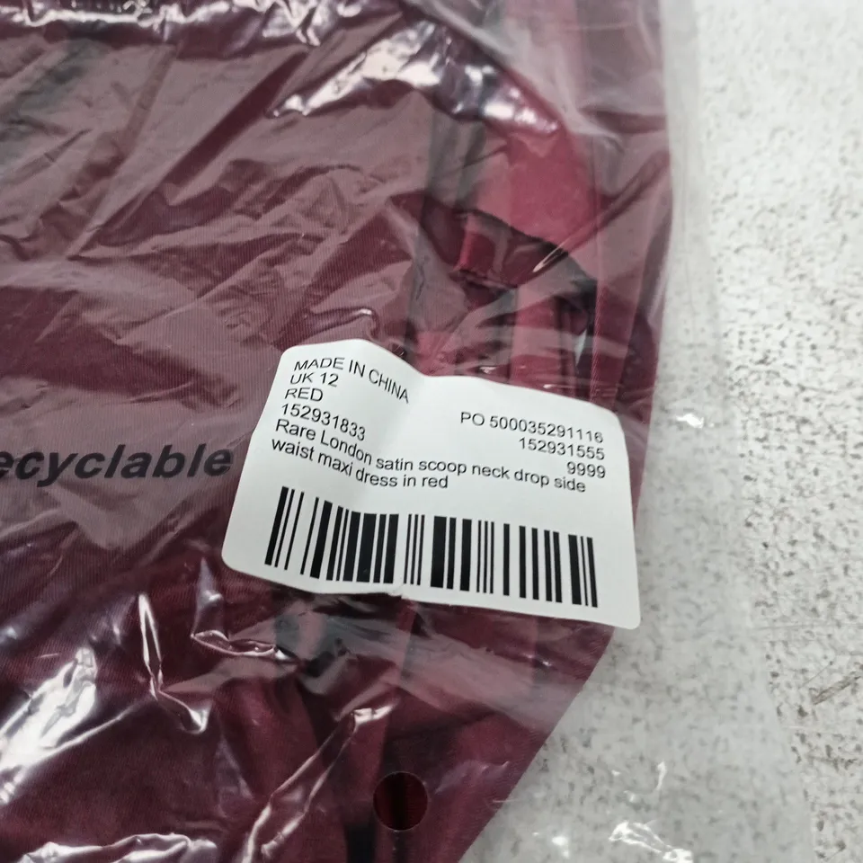 RARE LONDON SATIN SCOOP NECK DROP SIDE WAIST MAXI DRESS RED UK 12