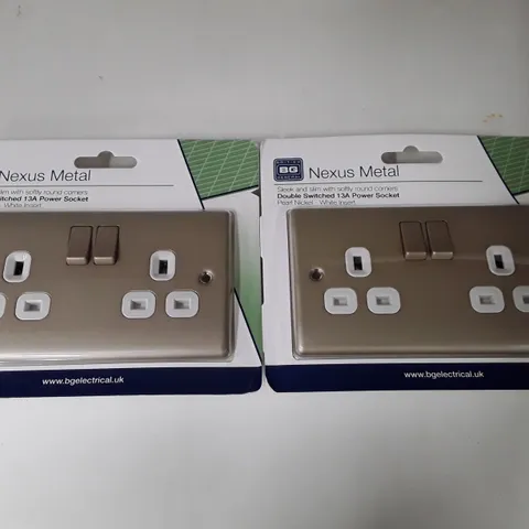 LOT OF 2 NEXUS METAL DOUBLE SWITCHED 13A POWER SOCKET IN PEARL NICKEL