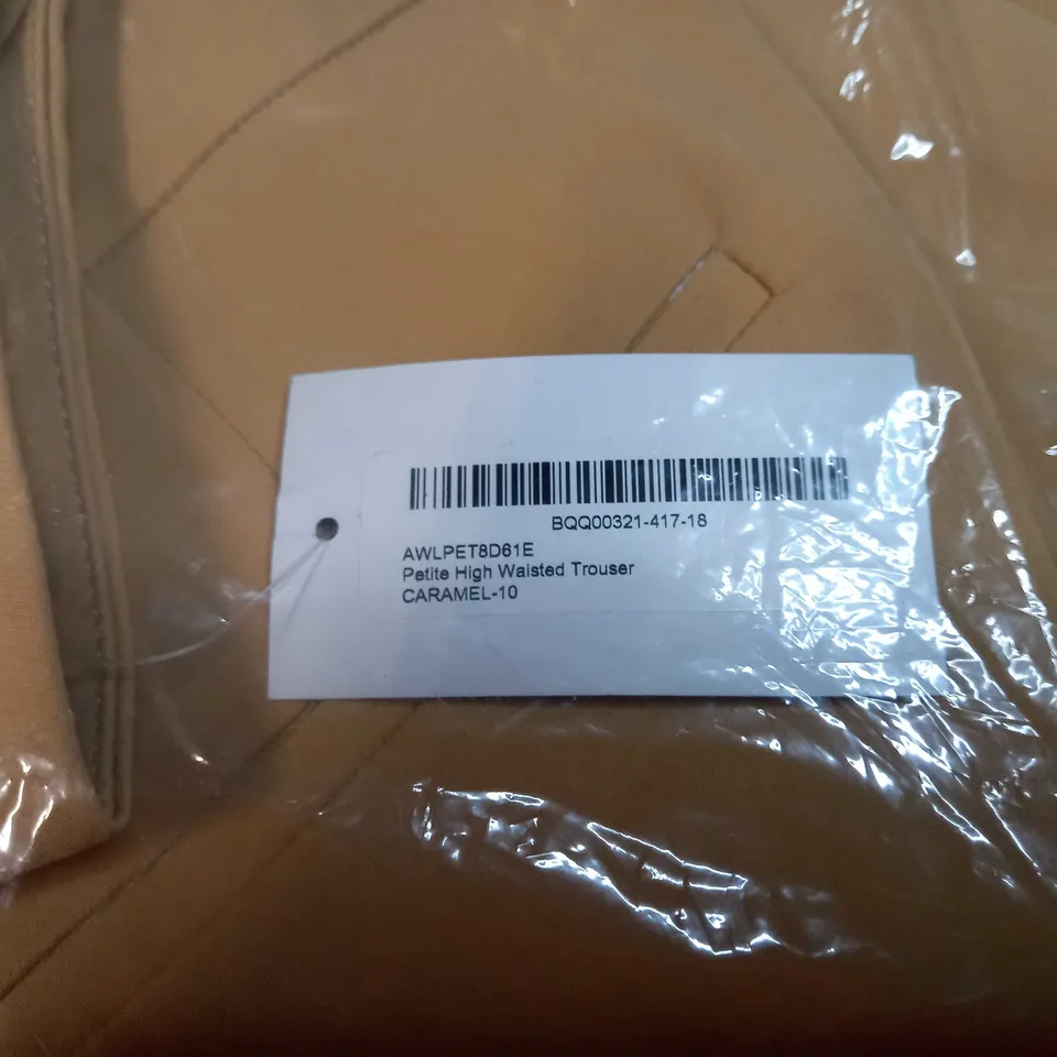 DOROTHY PERKINS CARAMEL PETITE HIGH WAISTED TROUSERS - SIZE 10