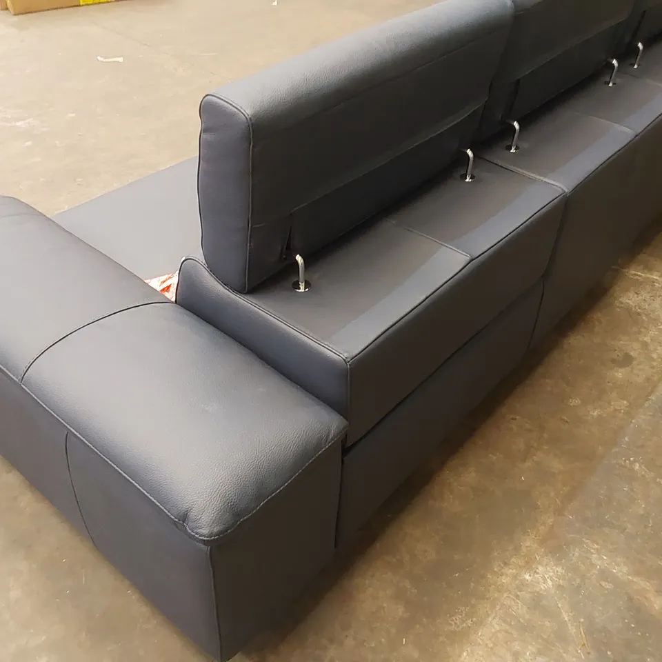 QUALITY DESIGNER ITALIAN MADE LARGE 6 SEATER ALBERTO ELECTRIC RECLINER SOFA IN LEATHER - NAVY
