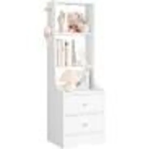 BOXED 17 STORIES BEDSIDE TABLE WITH 2 DRAWERS, 3 OPEN SHELVES AND HOOKS - WHITE (1 BOX)