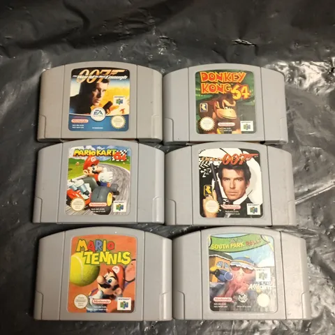 6 X ASSORTED NINTENDO 64 CARTRIDGE GAMES TO INCLUDE GOLDENEYE, MARIO TENNIS, SOUTH PARK RALLY ETC