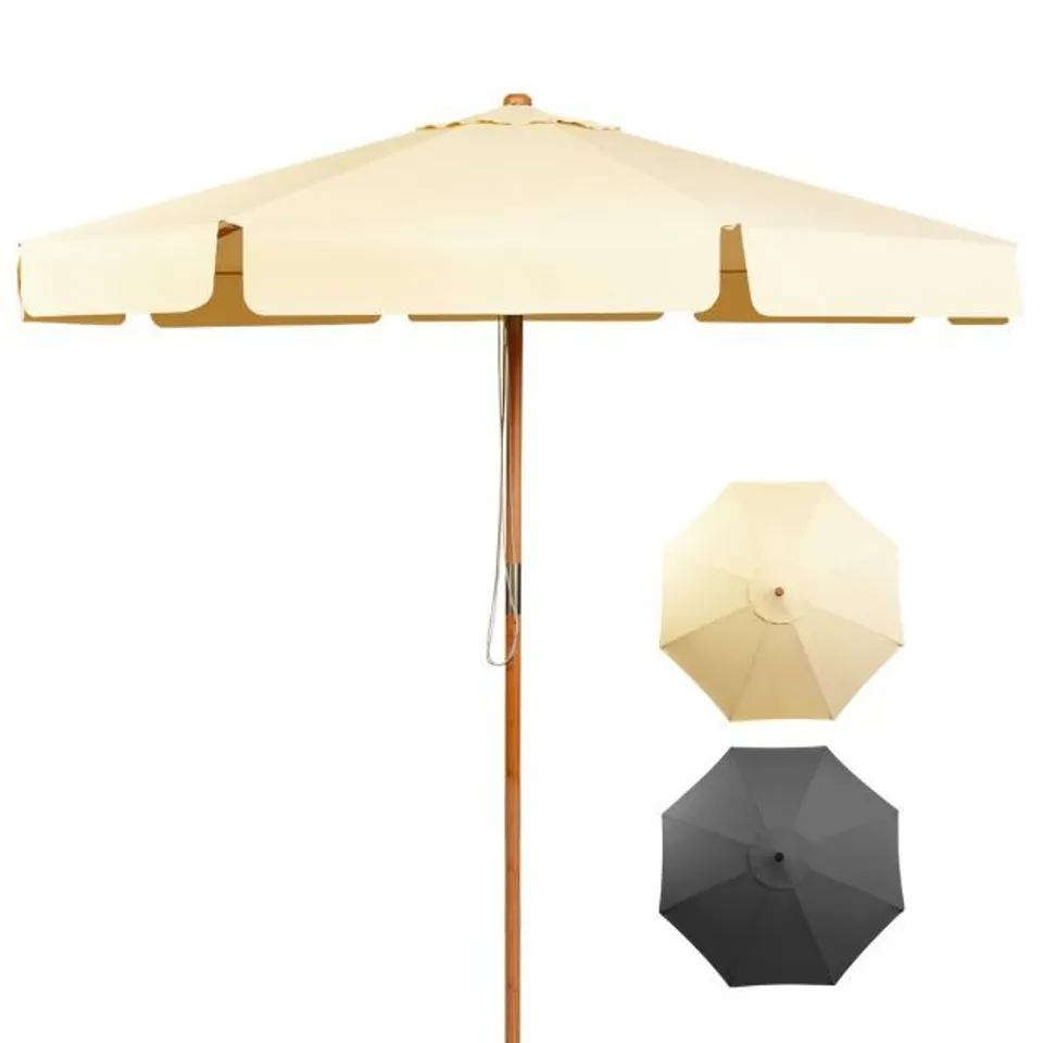 BOXED COSTWAY 3M OUTDOOR UMBRELLA ANTI-UV PARASOL WOOD ADJUSTABLE PATIO TILTING SUN SHADE BALCONY BEACH - BEIGE