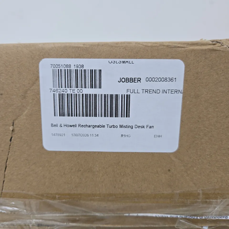 BELL & HOWELL RECHARGEABLE TURBO MISTING DESK FAN – BOXED