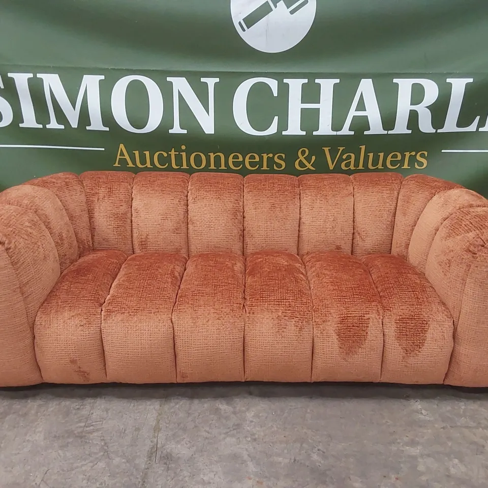 QUALITY DESIGNER BELLE 4 SEATER GLAM BLOCK FABRIC SOFA - BURNT ORANGE 